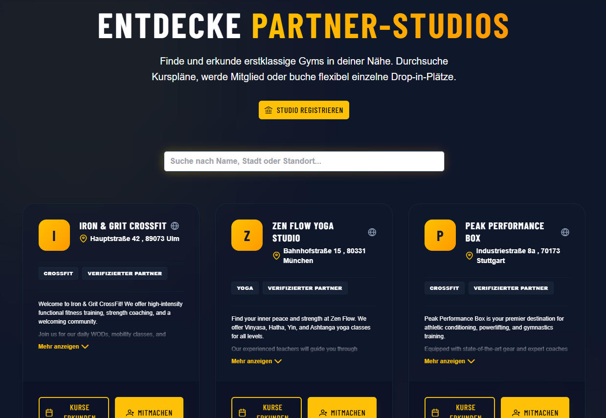 Globales Studio-Verzeichnis und Drop-in-Buchungen