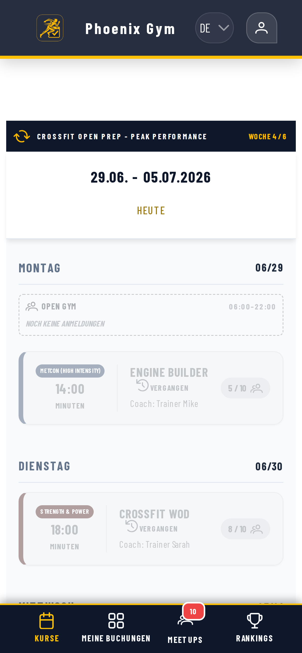 Open Gym im mobilen Kalender